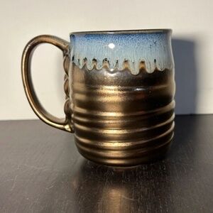 La Rochelle Artisan Crafted Stoneware Coffee Mug Blue & Metallic Gold/Bronze